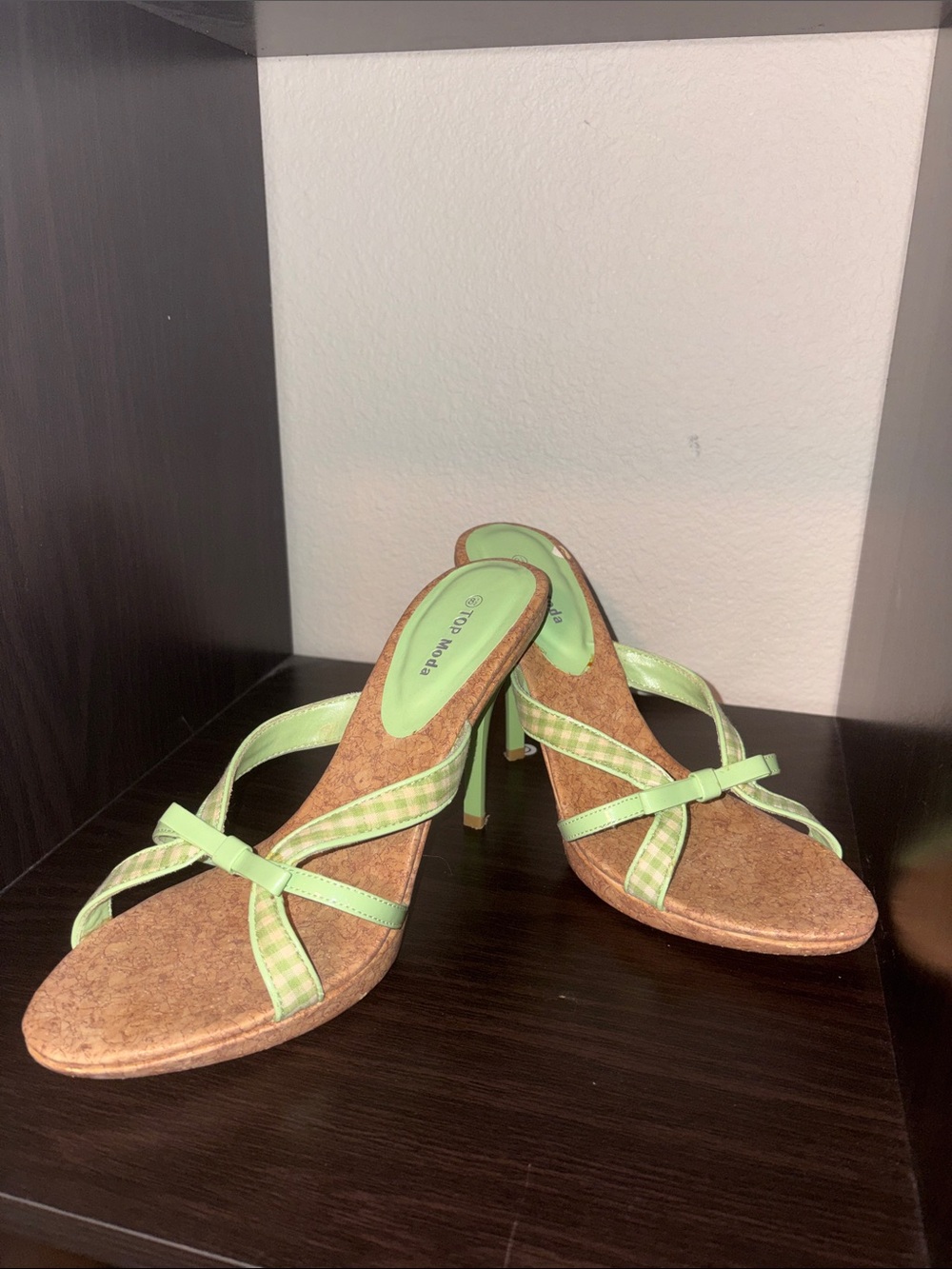 TOP Moda Light Green Strappy Cork-Heel Sandals
